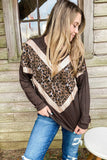 Chevron Sequin Leopard Splicing Long Sleeve Top