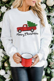 Merry Christmas Truck Pattern Embroidered Pullover Sweatshirt