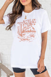 White WILD WEST Pattern Print Short Sleeve T Shirt