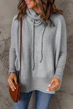 Gray Cowl Neck Contrast Dolman Sleeve Terry Pullover Top