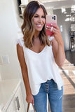 V Neck Flutter Lace Flowy Tank Tops