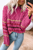 Striped Color Block Textured Knit Pullover Sweater