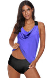 Cowl Neck Splicing Tank and Panty Tankini Set