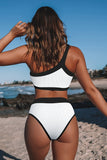 White One Shoulder Patchwork High-waisted Bikini Set
