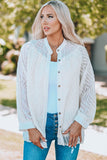 White Sheer Wavy Textured Button Front Blouse