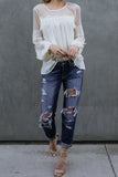 Fashion Lantern-Sleeve Lace Patchwork Top