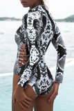 Leopard Print Zipper Cut-out Rash Guard Swimsuit