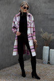 Khaki Turn-down Collar Pocket Button Plaid Coat