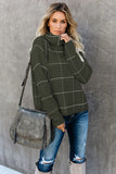 Beige Grid Pattern Turtleneck Sweater