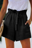 Beige Tie Waist Casual Shorts with Pockets