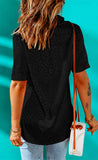 Black Leopard Jacquard Short Sleeve Satin Blouse
