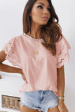 Pink Purple Hollow Out Ruffle Sleeve T-shirt