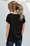 Wine Lace V Neck Short Sleeve T-shirt