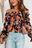 Black Off The Shoulder Smocked Floral Top