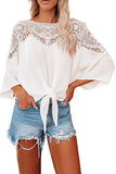 Lace Splicing Tie Knot Bell Sleeve Blouse