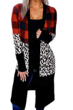Buffalo Plaid Leopard Splicing Color Block Cardigan