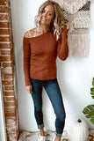 Knit One Shoulder Long Sleeve Pullover Top