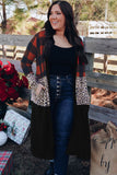 Buffalo Plaid Leopard Colorblock Plus Size Duster Cardigan