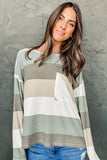 Color Block Ribbed Long Sleeve Top with Pocket