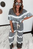 Two-Piece Tie-dye V-Neck Top Elastic Waist Pants Set