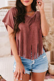 Fringe Hem V Neck T Shirt