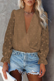 Polka Dot Print Deep V Neck Blouse