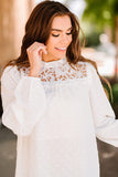 White Lace Cutout Frill Trim Dotted Blouse