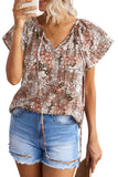 V-neck Short Sleeve Fashion Print Fantasy Fluttering Blouse