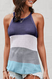 Blue Color Block Striped Knit Tank Top