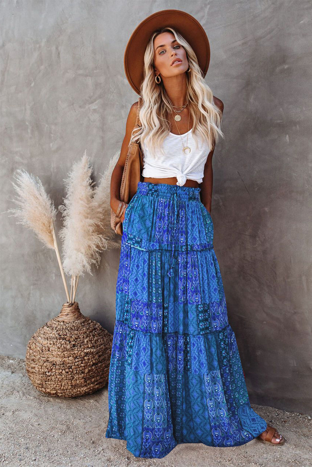 Tiered Paisley Print Pocketed Maxi Skirt – ALELLY