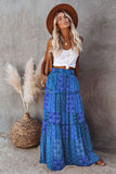 Tiered Paisley Print Pocketed Maxi Skirt