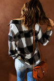 Black Plaid Print Buttoned Shirt Coat with Pocket