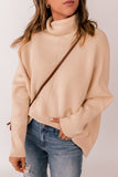 Apricot Plain Turtleneck Drop Sleeve Ribbed Sweater