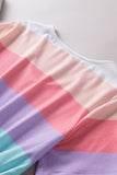 Multicolor Striped Drawstring V Neck T Shirt Dress