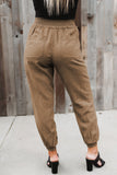 Khaki Elastic Waist Jogger Pants with Pocket