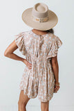 Khaki Ruffled Sleeve Floral Print Romper