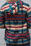 Blue Stripes Aztec Print Furry Hoodie