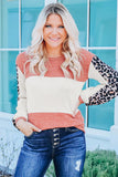 Leopard Color Block Knitted Long Sleeve Top