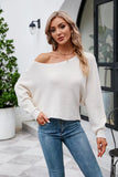 Solid Color Off The Shoulder Ribbed Long Sleeve Sweater