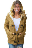 Army Green Fur Hood Horn Button Sweater Cardigan