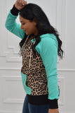 Leopard Patchwork Zipped Pockets Plus Size Hoodie