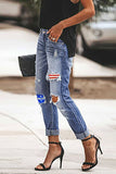 Vintage Stripes and Stars Patches Ripped Jeans