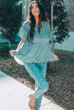 Sky Blue Floral Tiered Top with Ruffles