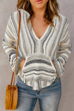 Striped Knit Kangaroo Pocket Hooded Sweater