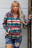 Blue Stripes Aztec Print Furry Hoodie