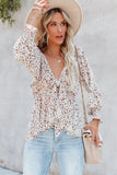 Floral Print Front Tie Ruffled Long Sleeve Blouse