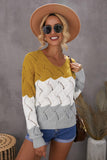 Color Block Knitted Cut Out Pullover Sweater