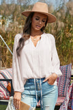 V Neck Lantern Sleeve Textured Solid Top