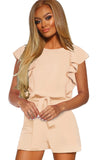 O Neck Short Sleeve Belted Romper