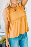 Yellow Flounce Cap Sleeve Babydoll Top